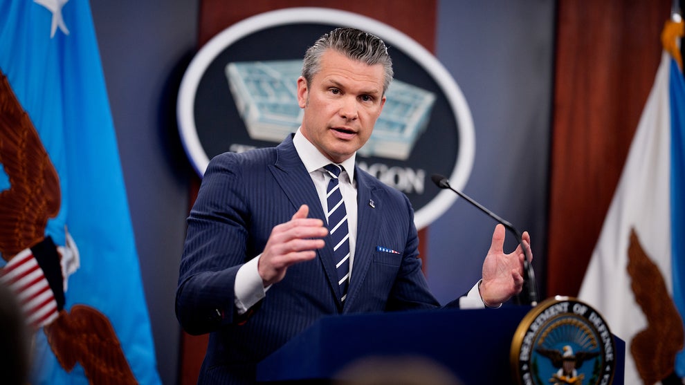 Pete Hegseth speaks at the Pentagon