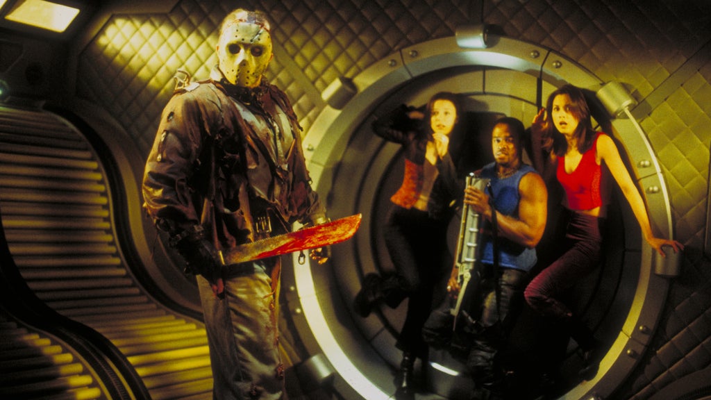 Kane Hodder, Melyssa Ade, Derwin Jordan and Lexa Doig in 'Jason X' (New Line Cinema)