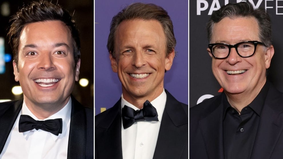 Left to right: Jimmy Fallon (Gilbert Carrasquillo/GC Images), Seth Meyers (Kevin Mazur/Getty Images) and Stephen Colbert (Kevin Winter/Getty Images)