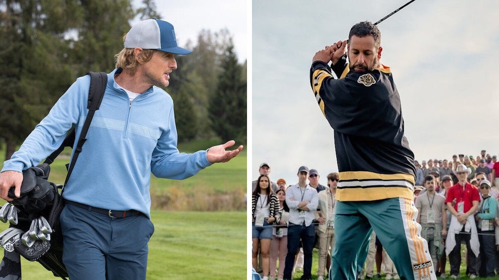 Owen Wilson in "Stick" and Adam Sandler in "Happy Gilmore 2" (Credit: Apple TV+/Netflix)