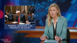 Desi Lydic hosting the July 29, 2025 edition of "The Daily Show" (Comedy Central)