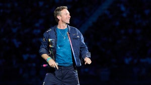 Chris Martin of Coldplay performs at Rogers Stadium on July 07, 2025 in Toronto, Ontario