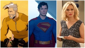 A triptych image of Creature Commandos, Superman and The Good Place