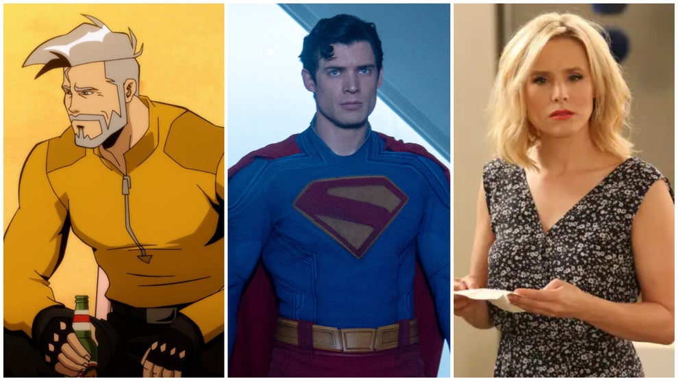 A triptych image of Creature Commandos, Superman and The Good Place