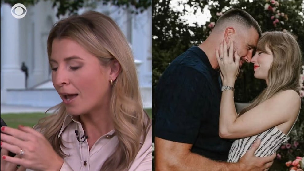 CBS News reporter Olivia Rinaldi reacting to Taylor Swift and Travis Kelce's engagement