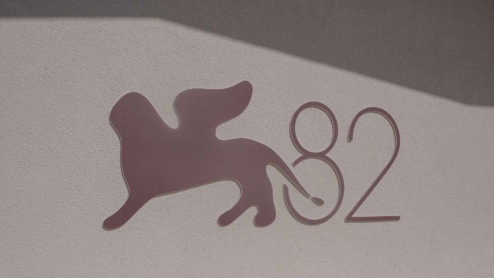 The logo for the 82nd Venice International Film Festival was designed at the Lido di Venezia on August 22, 2025 in Venice, Italy. The 82nd Venice International Film Festival is organized by La Biennale di Venezia and will take place at the Lido di Venezia from August 27 to September 6, 2025 (Credit: Stefano Mazzola/Getty Images)