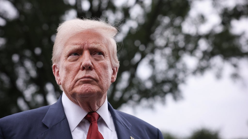 U.S. President Donald Trump speaks to the media as he departs the White House on August 01, 2025 in Washington, DC.