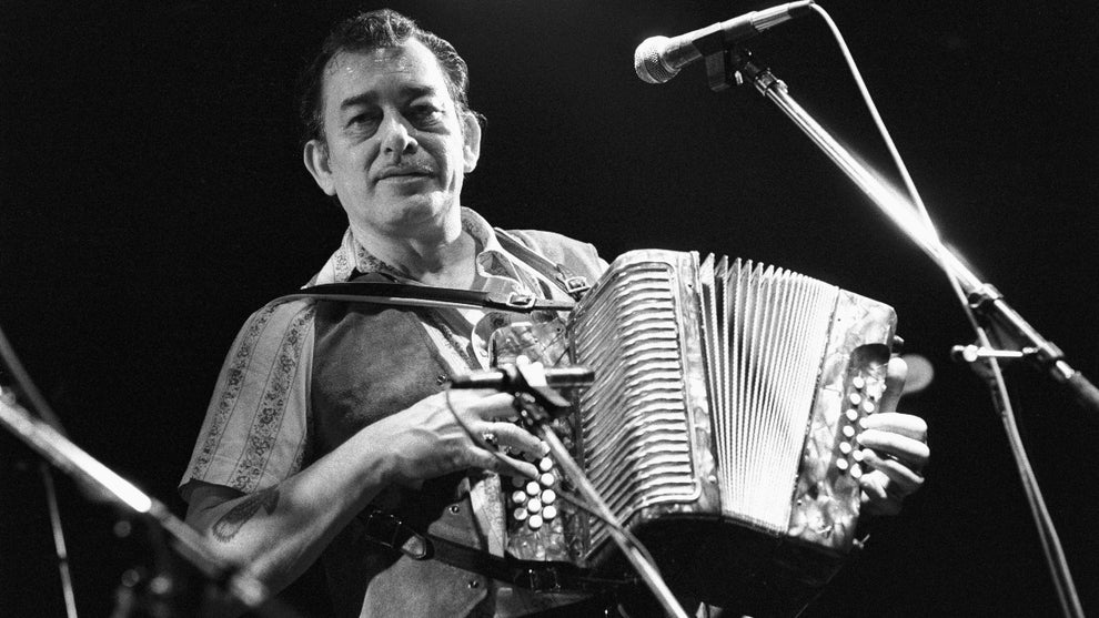 Accordian player Flaco Jimenez performs live on stage at the Melkweg in Amsterdam, Netherlands on 19th July 1987