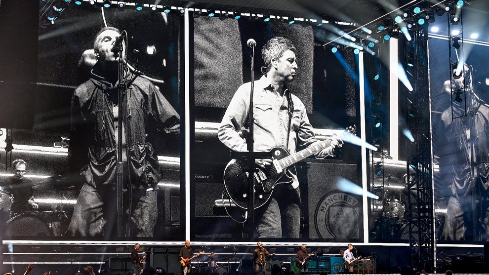 Oasis perform on stage during the opening night of their Live 25' Tour at Principality Stadium on July 04, 2025 in Cardiff, Wales