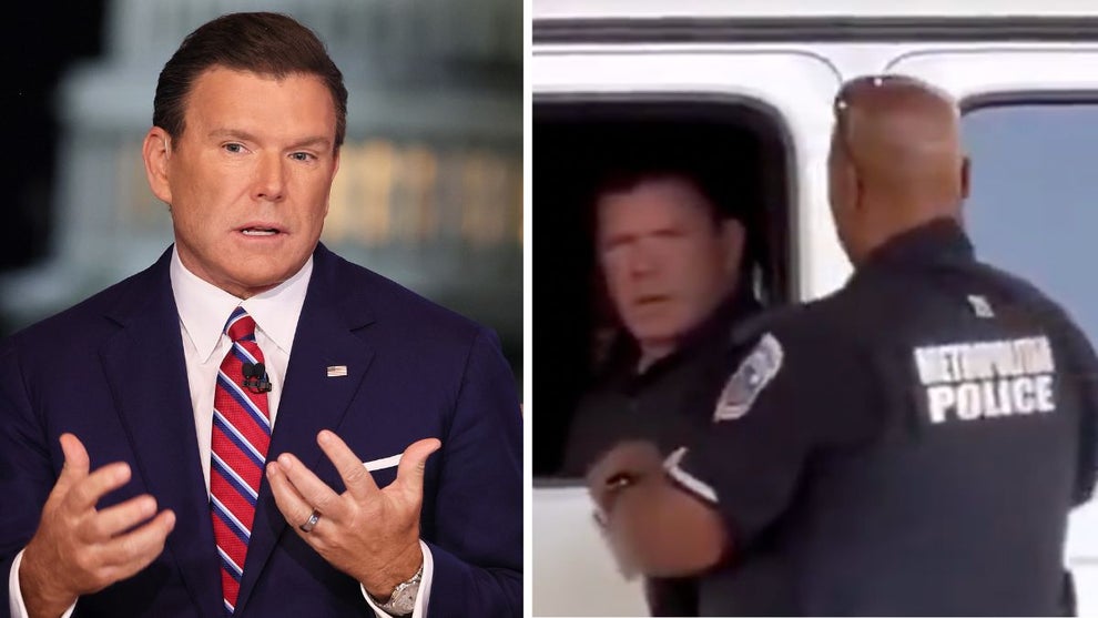 Bret Baier, video clip of Bret Baier being issued traffic ticket at D.C. police checkpoint (Getty Images, X)