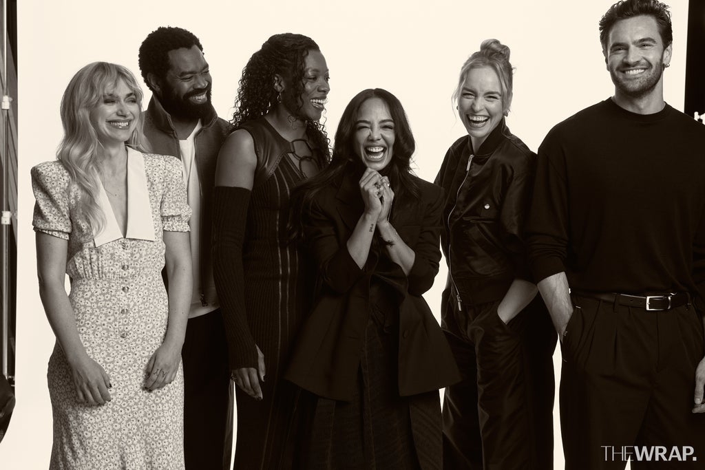 Imogen Poots, actress, Nicholas Pinnock, actor, Nia DaCosta, director, Tessa Thompson, actress, Nina Hoss, actress, and Tom Bateman, actor, “Hedda” 