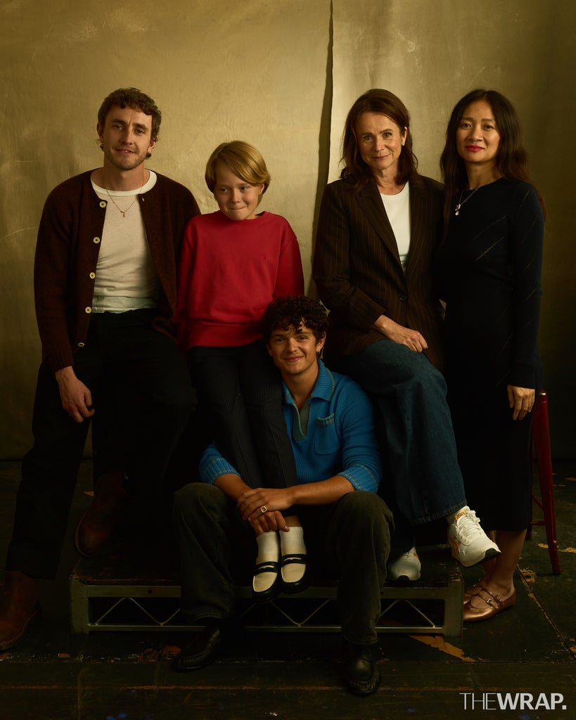 Paul Mescal, actor, Jacobi Jupe, actor, Noah Jope, Emily Watson, actress, and Chloé Zhao, director, writer, “Hamnet”