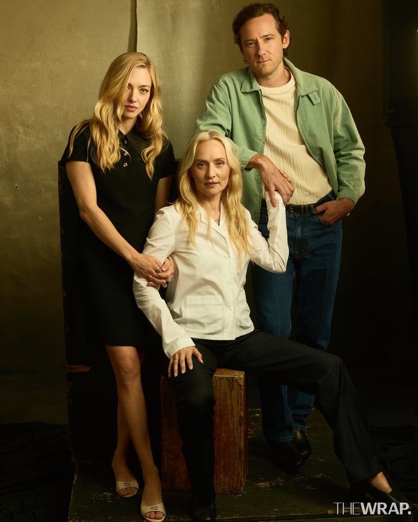 Amanda Seyfried, actress, Mona Fastvold, director, writer, and Lewis Pullman, actor, “The Testament of Ann Lee”