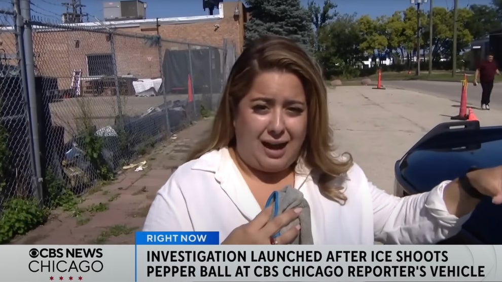 CBS News journalist Asal Rezaei was allegedly shot with pepper spray while approach the Broadview, Illinois, ICE facility. (Credit: CBS Chicago/YouTube)