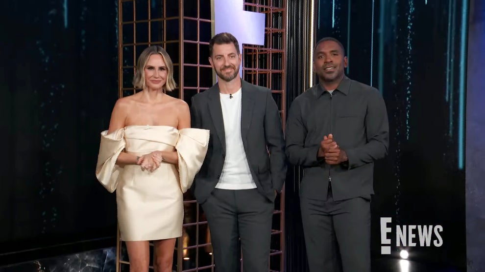 Keltie Knight, Will Marfuggi and Justin Sylvester hosting the Sept. 25, 2025 edition of "E! News" (E!)