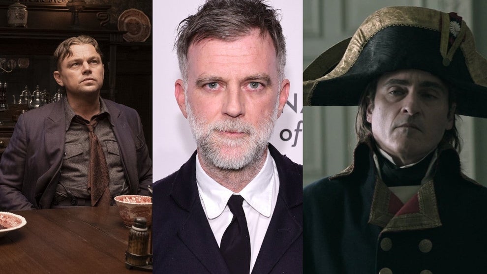 Left to right: Leonardo DiCaprio in "Killers of the Flower Moon"; Paul Thomas Anderson; Joaquin Phoenix in "Napoleon"