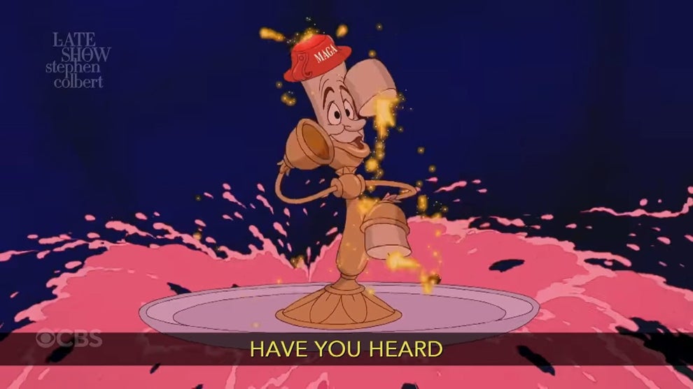 The Late Show Colbert parody of Beauty and the Beast mocks Disney for suspending Jimmy Kimmel