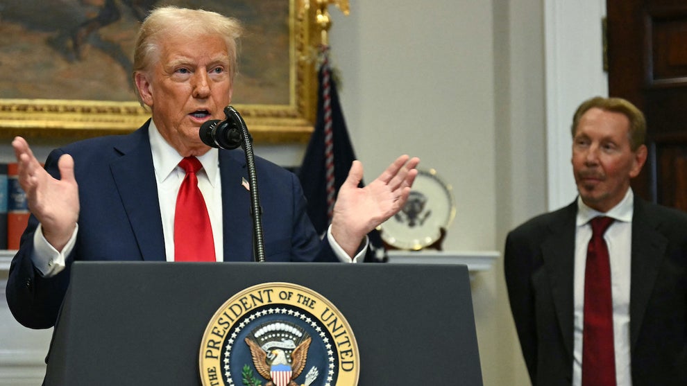 Oracle CEO Larry Ellison with President Donald Trump in January 2025 (Credit: Jim Watson/AFP via Getty Images)