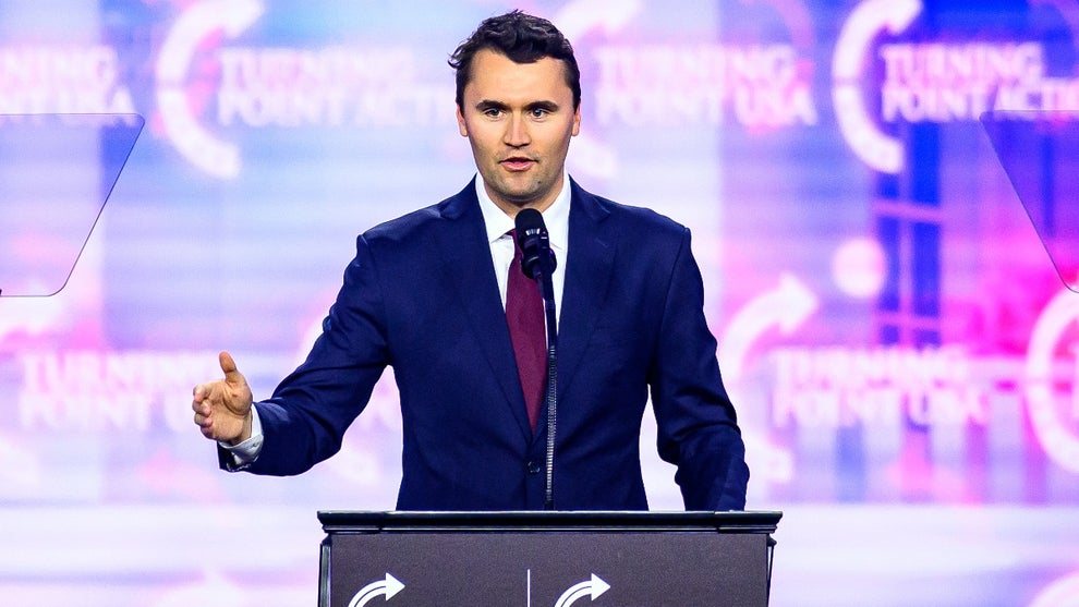 This photo taken on December 22, 2024 shows US right-wing activist Charlie Kirk speaking on stage at America Fest 2024 in Phoenix, Arizona