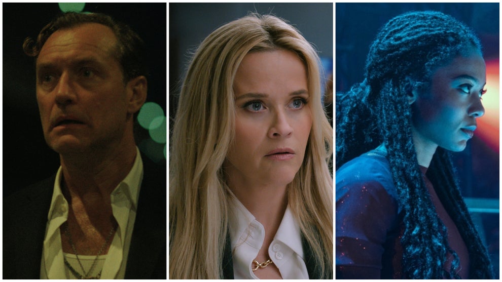 From left to right: Jude Law in "Black Rabbit," Reese Witherspoon in "The Morning Show," Jaz Sinclair in "Gen V"