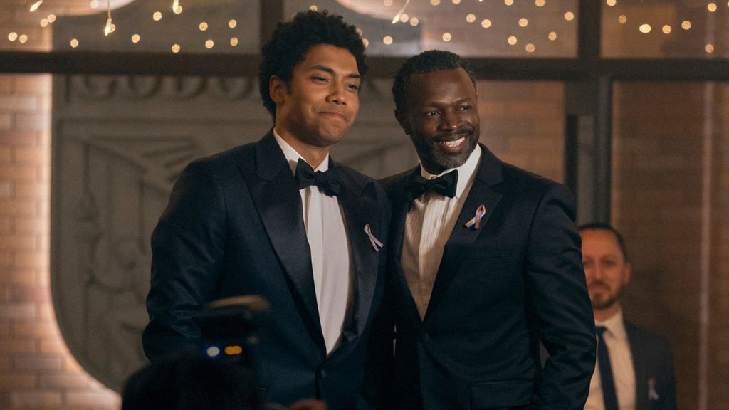 Chance Perdomo as Andre Anderson and Sean Patrick Thomas as Polarity in "Gen V" Season 1 (Prime Video)