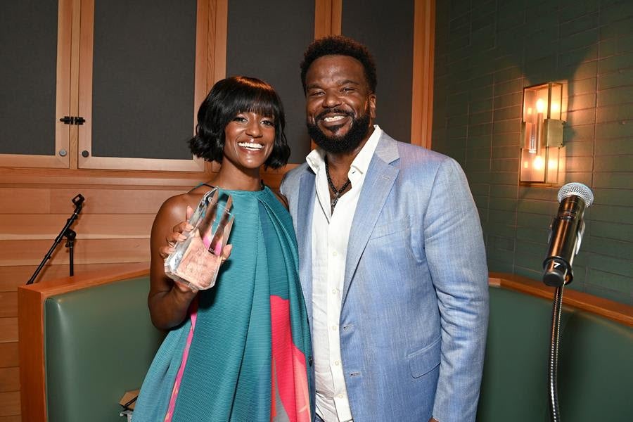 (Left to Right) Honoree Skye P. Marshall and Craig Robinson onstage during The Creative Coalition's 11th Annual Humanitarian Awards at Craig's Restaurant in West Hollywood. (Jon Kopaloff/Getty Images)