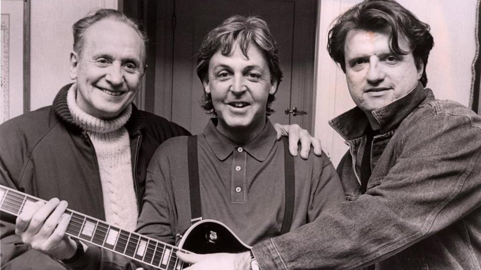 Joe Dera (right) poses with Les Paul and Paul McCartney, circa 1988. (Facebook)