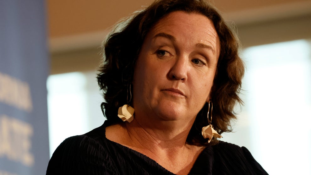 Katie Porter speaks at a town hall hosted by the advocacy group March For Our Lives at East LA College. (Credit: Robert Gauthier/Los Angeles Times via Getty Images)