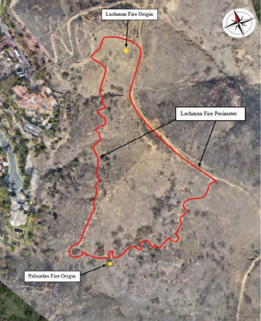Palisades and Lachman Fire origin map