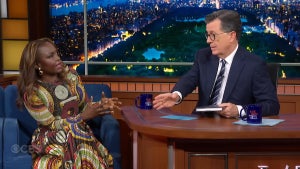 Former White House Press Secretary Karine Jean-Pierre on the Oct. 20, 2025 edition of "The Late Show with Stephen Colbert" (CBS)