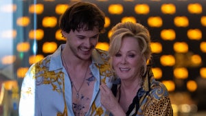 Christopher Briney and Jean Smart on set for "Hacks" Season 5 (Credit: Kenny Laubbacher)