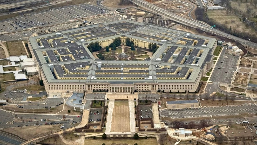 The Pentagon, heaquarters of the U.S. Department of Defense, is seen from the air on February 8, 2025, in Washington, DC. (Credit: J. David Ake/Getty Images)