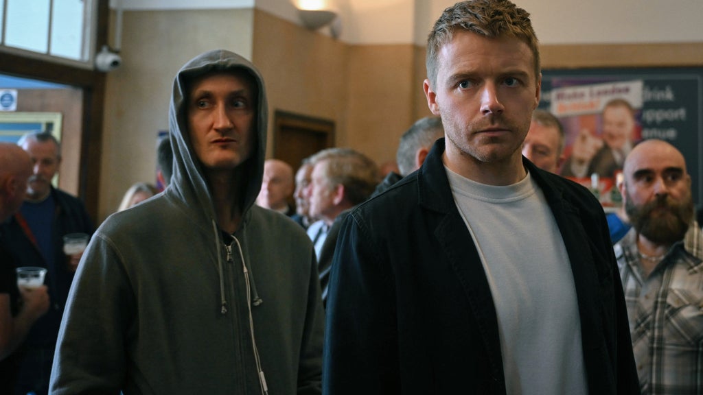 Tom Brooke as JK Coe and Jack Lowden as River Cartwright in "Slow Horses" Season 5, Episode 4, "Missiles." (Apple TV)