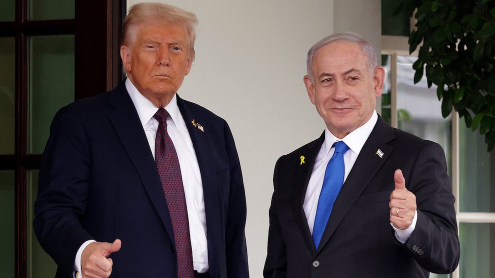 President Donald Trump greets Israeli Prime Minister Benjamin Netanyahu on Sept. 29, 2025 in Washington, DC. (Credit: Alex Wong/Getty Images)