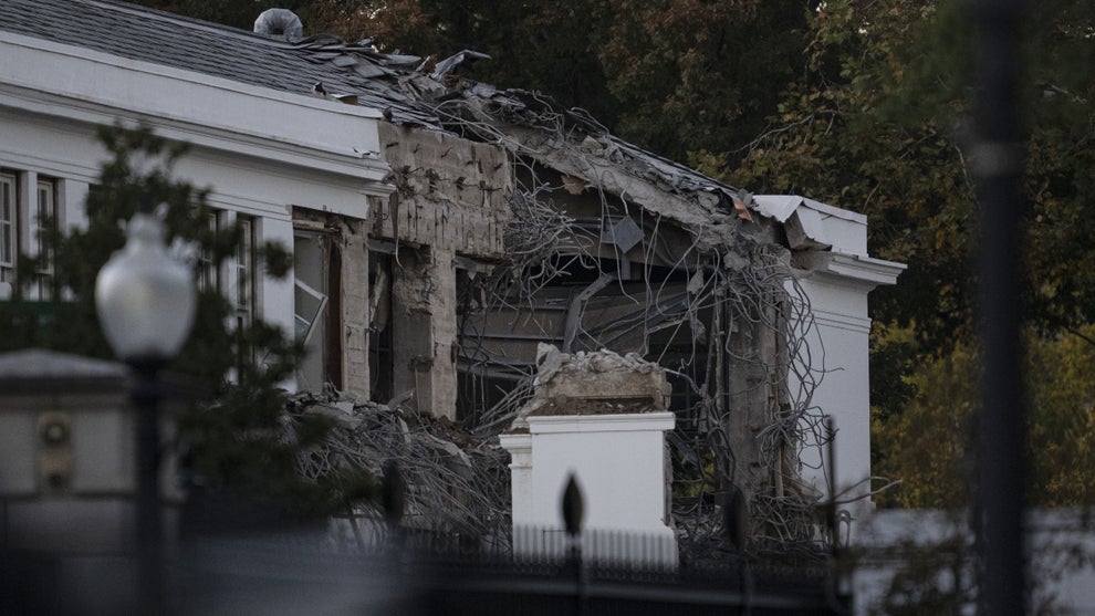 A general view of the ongoing construction works on the White House grounds in Washington, D.C., United States, on October 20, 2025. (Credit: Celal Gunes/Anadolu via Getty Images)