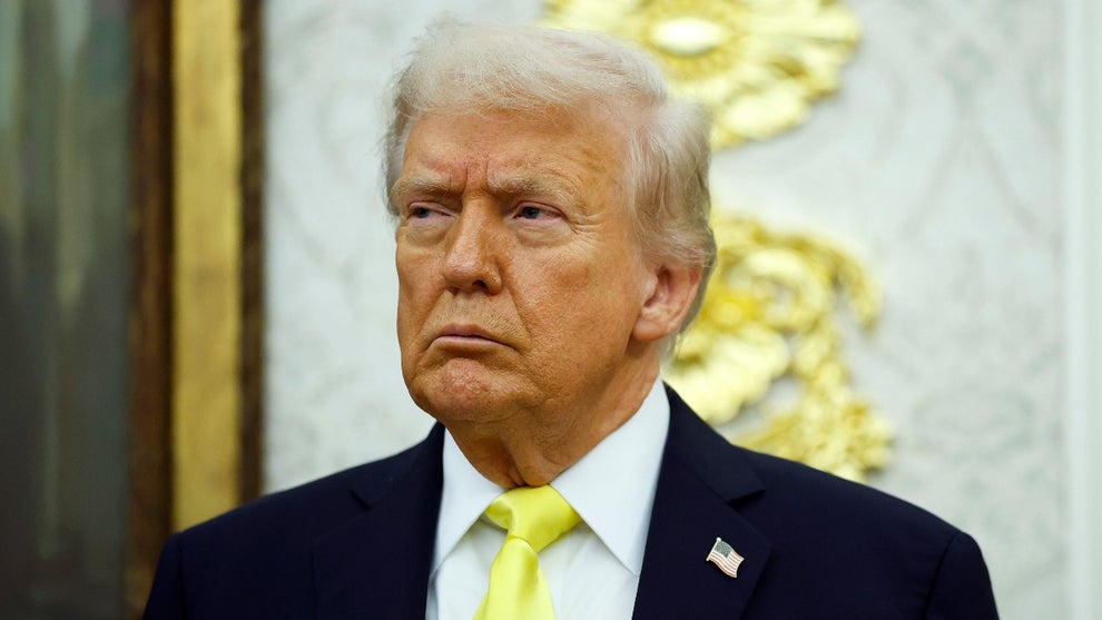 U.S. President Donald Trump looks on during a press conference in the Oval Office of the White House on October 15, 2025 in Washington, DC