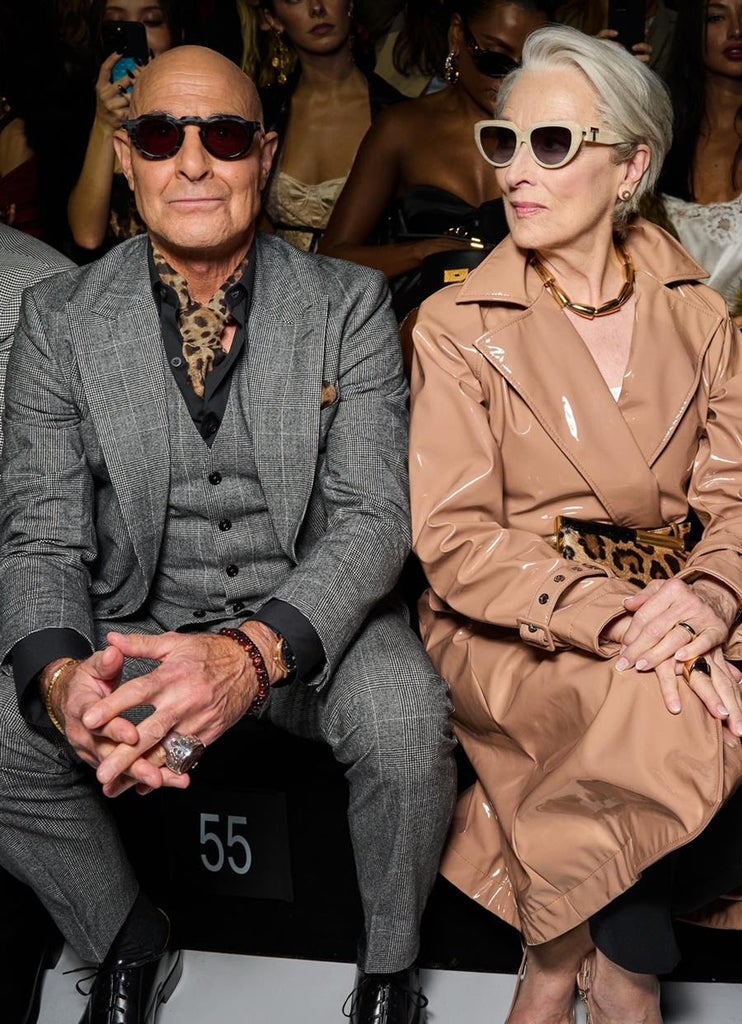 Stanley Tucci and Meryl Streep, in character filming The Devil Wears Prada 2, at the Spring 2026 Dolce & Gabbana runway show at Milan Fashion Week. Source: Dolce & Gabbana