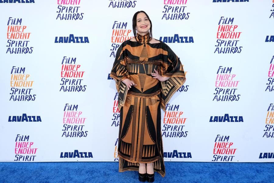 Lily Gladstone wearing a Jamie Okuma dress at the 2024 Film Independent Spirit Awards. Source: Getty
