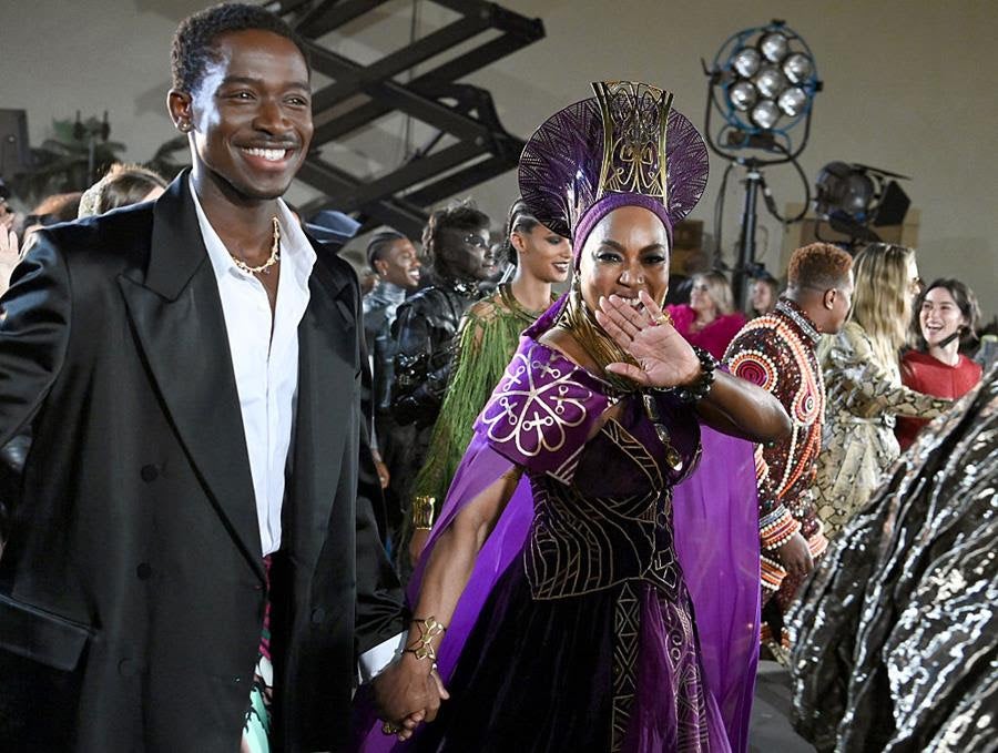 Damson Idris and Angela Bassett walk the runway at Vogue World: Hollywood 2025 at Paramount Studios on Oct. 26, 2025 in Los Angeles, California. Source: Getty