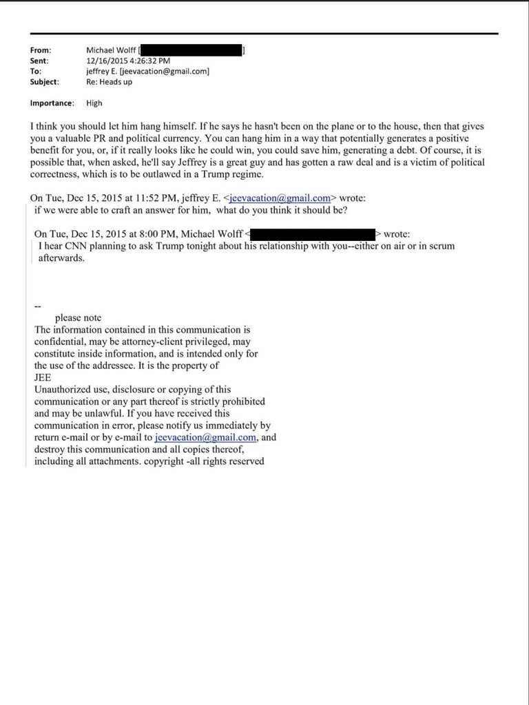 Emails between Michael Wolff and Jeffrey Epstein 