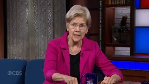 Elizabeth Warren on the Nov. 20, 2025 edition of "The Late Show with Stephen Colbert" (CBS)