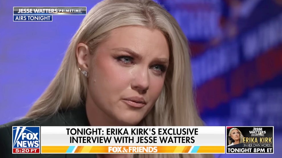 Erika Kirk appears in a first-look clip from the Nov. 5, 2025 edition of "Jesse Watters Primetime" (Credit: Fox News)