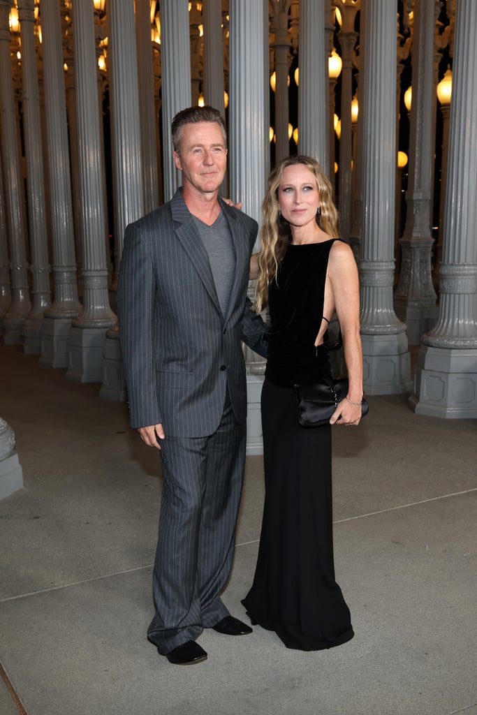 Edward Norton and Shauna Robertson, both wearing Gucci