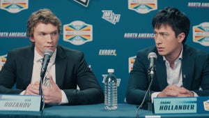 Hudson Williams and Connor Storrie in "Heated Rivalry" (Credit: Crave)