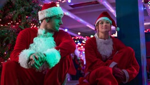 Olivia Holt and Connor Swindells in "Jingle Bell Heist" (Netflix)