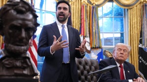 President Donald Trump meets with New York City Mayor-elect Zohran Mamdani in the Oval Office on Nov. 21, 2025. (Andrew Harnik/Getty Images)