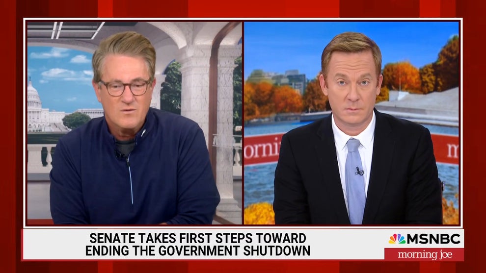 Joe Scarborough and Jonathan Lemire co-host the Nov. 10, 2025 edition of "Morning Joe" (MSNBC)