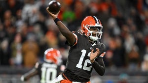 CLEVELAND, OHIO - NOVEMBER 16: Shedeur Sanders #12 of the Cleveland Browns passes the ball against the Baltimore Ravens during the third quarter at Huntington Bank Field on November 16, 2025 in Cleveland, Ohio. (Credit: Nick Cammett/Getty Images)