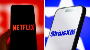Netflix Logo (Credit: CFOTO/Future Publishing via Getty Images) and SiriusXM Logo (Credit: Cheng Xin/Getty Images)