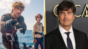 Left: Ryan Gosling and Flynn Gray on the set of “Star Wars: Straighter” (Shawn Levy/Instagram, Right: Composer Thomas Newman (Kevin Winter/Getty Images)